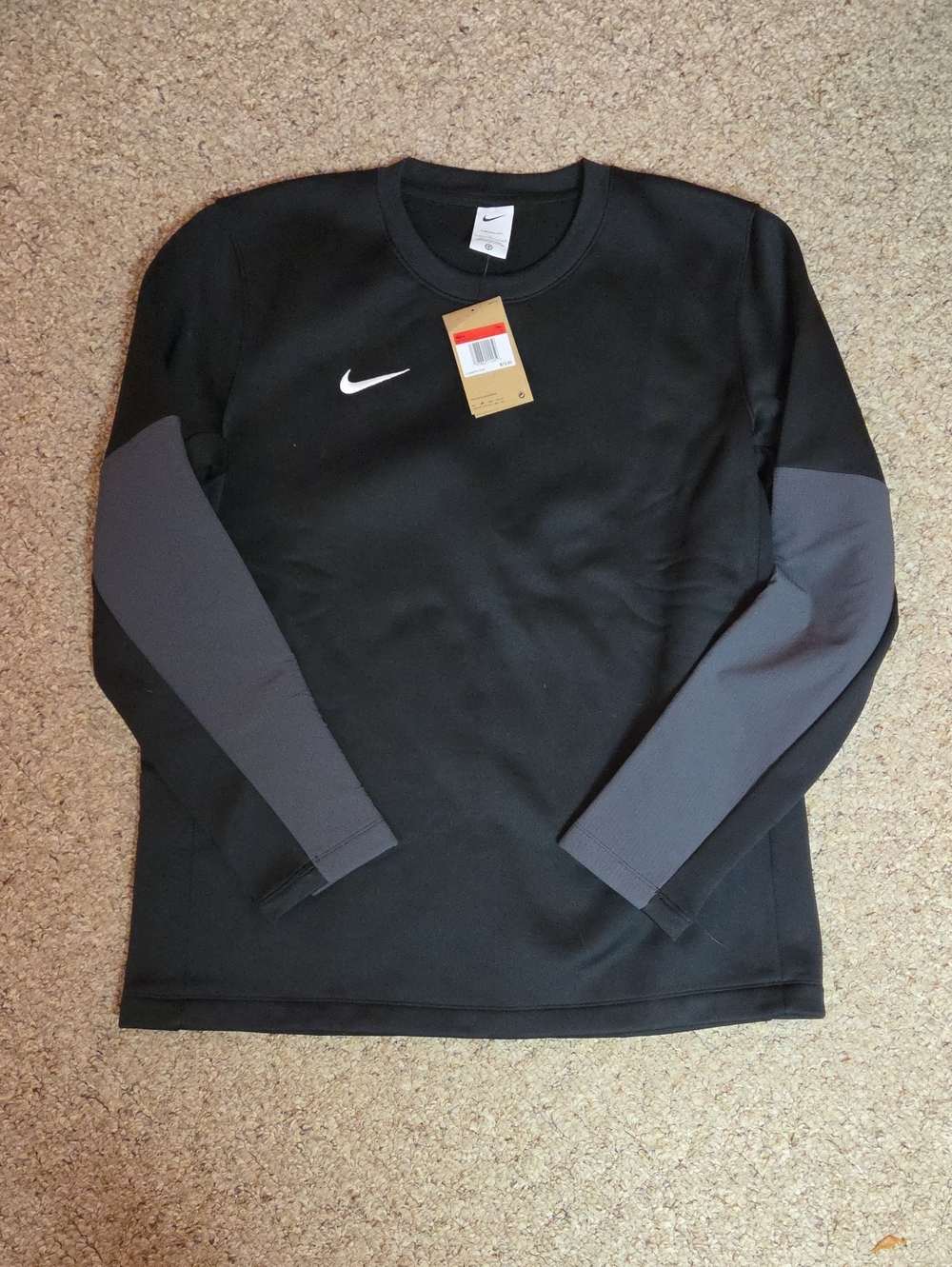 Nike Black Crew Sweatshirt with Gray Sleeve Panels, Mens Large, NWT